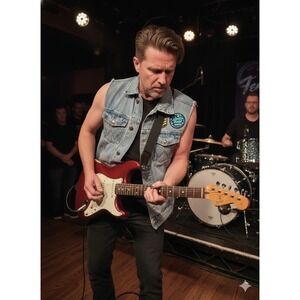 Wrangler Fender Denim Distressed Vest. Cowboy Rockstar Patch. Back Fender Space